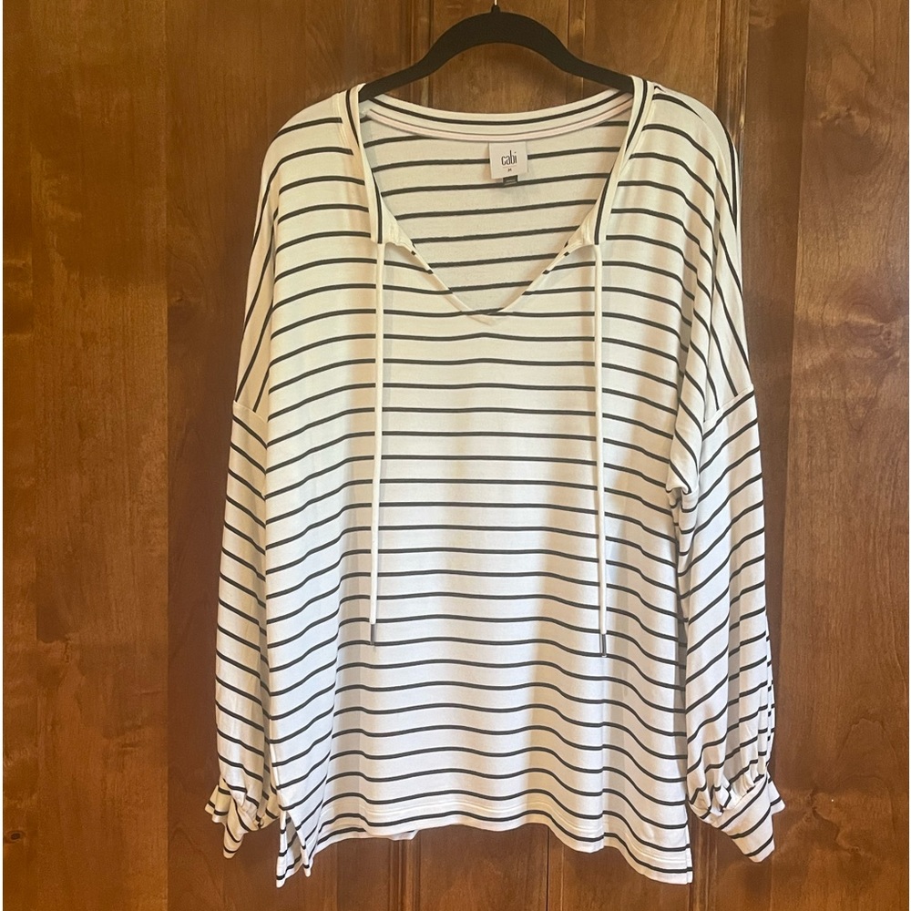Cabi Relax Game Day Striped Soft Sweatshirt. Balloon Sleeves. New w/o tags